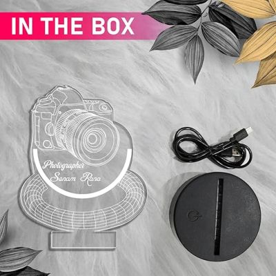 Personalized Photographer Night Lamp with Warm White Light  3D Illusion Camera Led Lamp  Gift for Photographer  Office & Home Decor Light