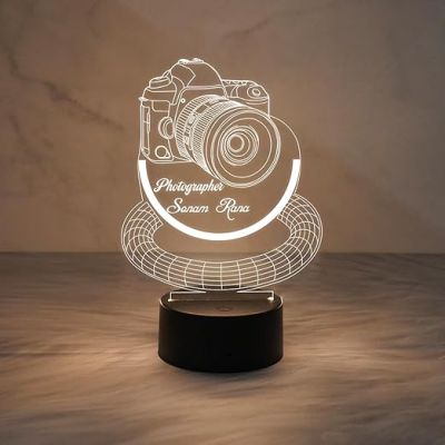 Personalized Photographer Night Lamp with Warm White Light  3D Illusion Camera Led Lamp  Gift for Photographer  Office & Home Decor Light