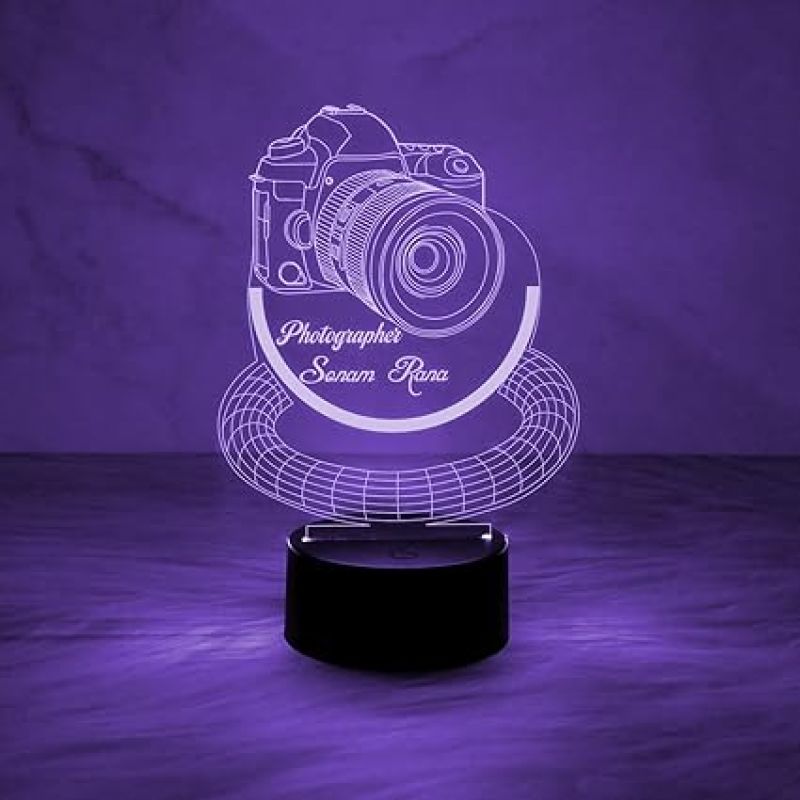 Personalized Photographer Night Lamp with Multicolored Light   3D Illusion Camera Led Lamp  Gift for Photographer  Office & Home Decor Light