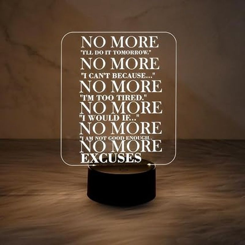 Motivational 3D Illusion Lamp Engraved Night Light  Table Lamp for Boys Girls Men Women  Bedroom Study Room Office Living Room Décor Light  Bedside Lamp (Warm White Light)