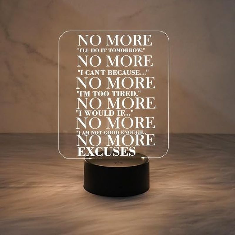 Motivational 3D Illusion Lamp Engraved Night Light  Table Lamp for Boys Girls Men Women  Bedroom Study Room Office Living Room Décor Light  Bedside Lamp (Warm White Light)