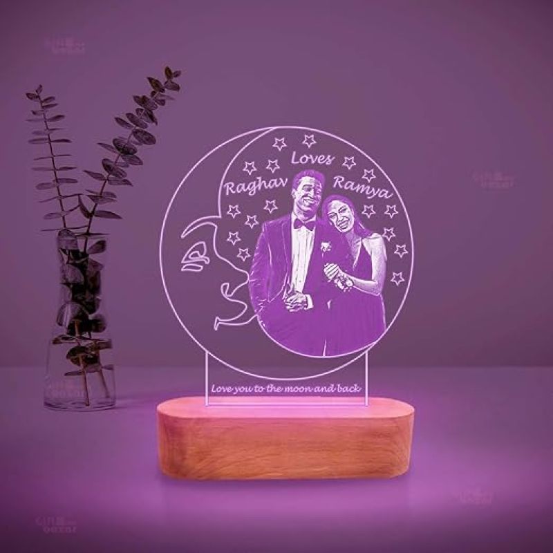 Personalized Customized 3D Illusion Lamp with Name & Photo  Gift for Birthday Anniversary Wedding Marriage Girlfriend Engagement Gift (Multicolored Light)