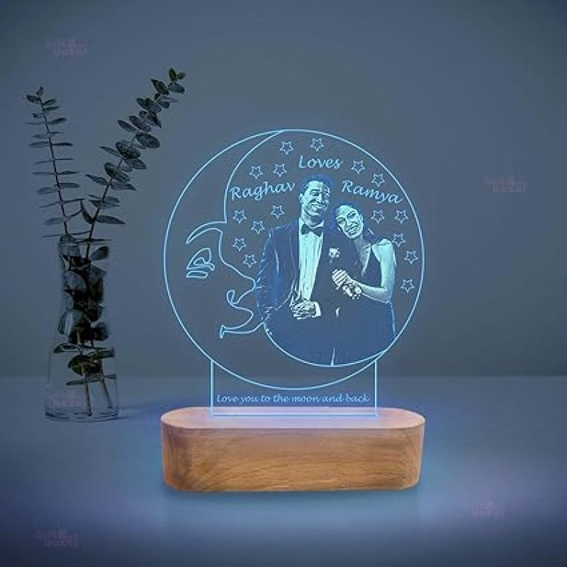 Personalized Customized 3D Illusion Lamp with Name & Photo  Gift for Birthday Anniversary Wedding Marriage Girlfriend Engagement Gift (Multicolored Light)