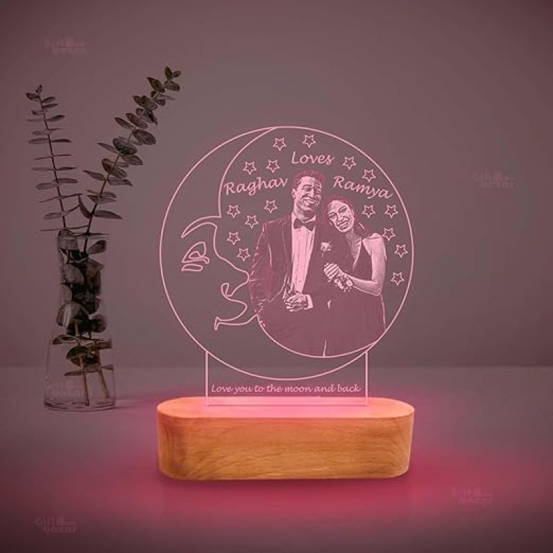 Personalized Customized 3D Illusion Lamp with Name & Photo  Gift for Birthday Anniversary Wedding Marriage Girlfriend Engagement Gift (Multicolored Light)
