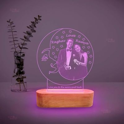 Personalized Customized 3D Illusion Lamp with Name & Photo  Gift for Birthday Anniversary Wedding Marriage Girlfriend Engagement Gift (Multicolored Light)