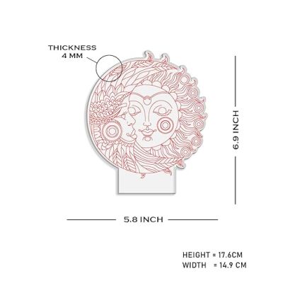 3D Illusion Moon & Sun Night Lamp with Warm White Light   Home & Office Decor Light  Bedside Room Decor Light