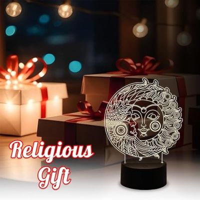 3D Illusion Moon & Sun Night Lamp with Warm White Light   Home & Office Decor Light  Bedside Room Decor Light