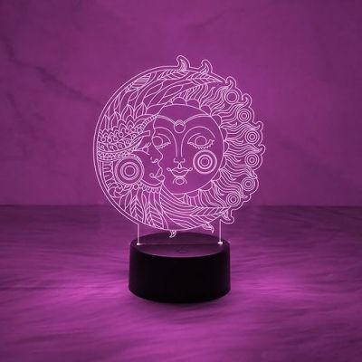 3D Illusion Moon & Sun Night Lamp with Multicolored Light   Home & Office Decor Light  Bedside Room Decor Light