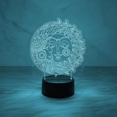 3D Illusion Moon & Sun Night Lamp with Multicolored Light   Home & Office Decor Light  Bedside Room Decor Light