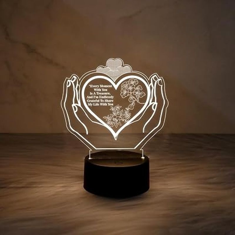 3D Illusion Heart Hand Night Lamp Gift for Engagement Wedding Anniversary Couple  Warm White Light