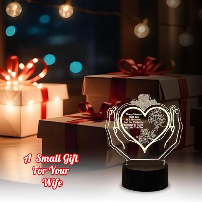 3D Illusion Heart Hand Night Lamp Gift for Engagement Wedding Anniversary Couple  Warm White Light