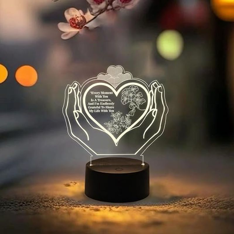 3D Illusion Heart Hand Night Lamp Gift for Engagement Wedding Anniversary Couple  Warm White Light