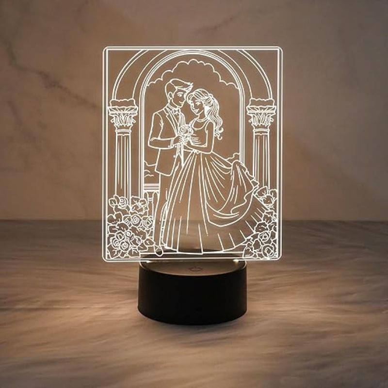 Cute Couple 3D Illusion Night Lamp with Warm White Light  Gift for Wife  Valentine Day Gift  Bedroom Décor Light