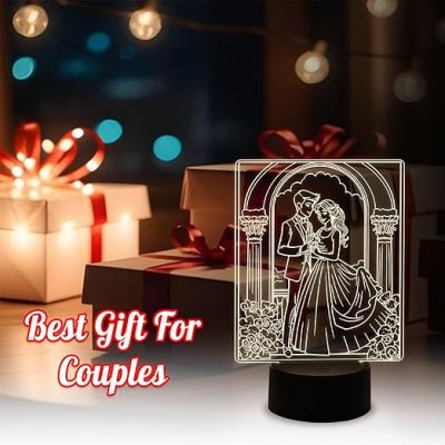 Cute Couple 3D Illusion Night Lamp with Warm White Light  Gift for Wife  Valentine Day Gift  Bedroom Décor Light