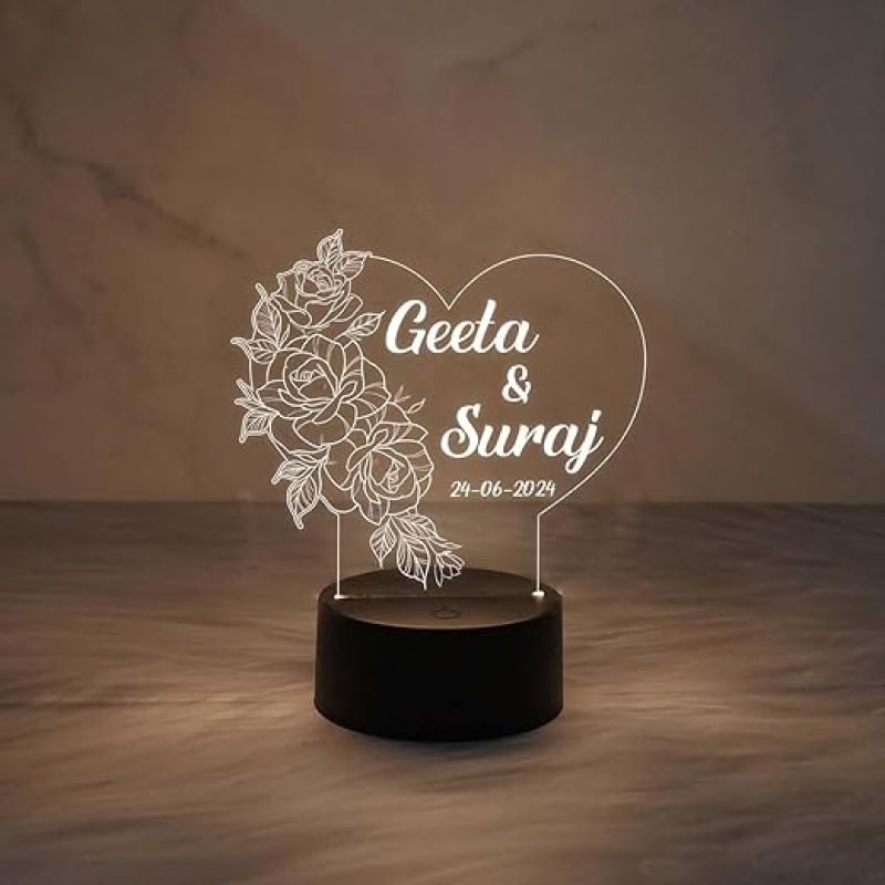 Personalized 3D Illusion Heart Lamp with Warm White Light  Customized Couple Name Lamp  Gift for Anniversary Birthday Valentine Day