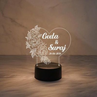 Personalized 3D Illusion Heart Lamp with Warm White Light  Customized Couple Name Lamp  Gift for Anniversary Birthday Valentine Day