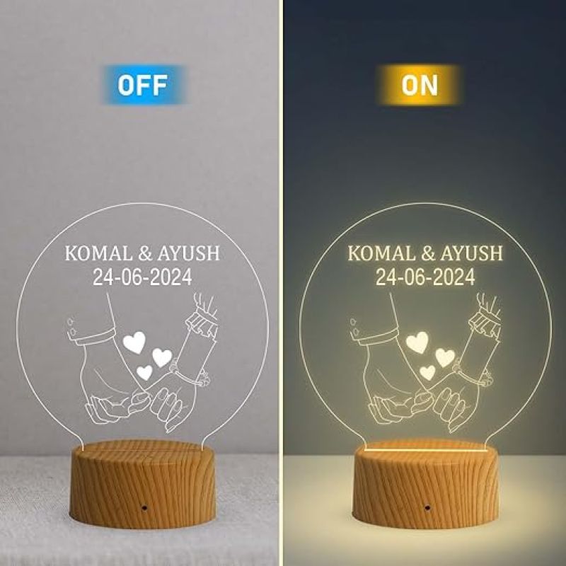 3D Illusion Personalized Couple Hand Night Lamp Customized with Name & Date  Warm White Light   lamp for Anniversary, Marriage, Birthday Valentine Day