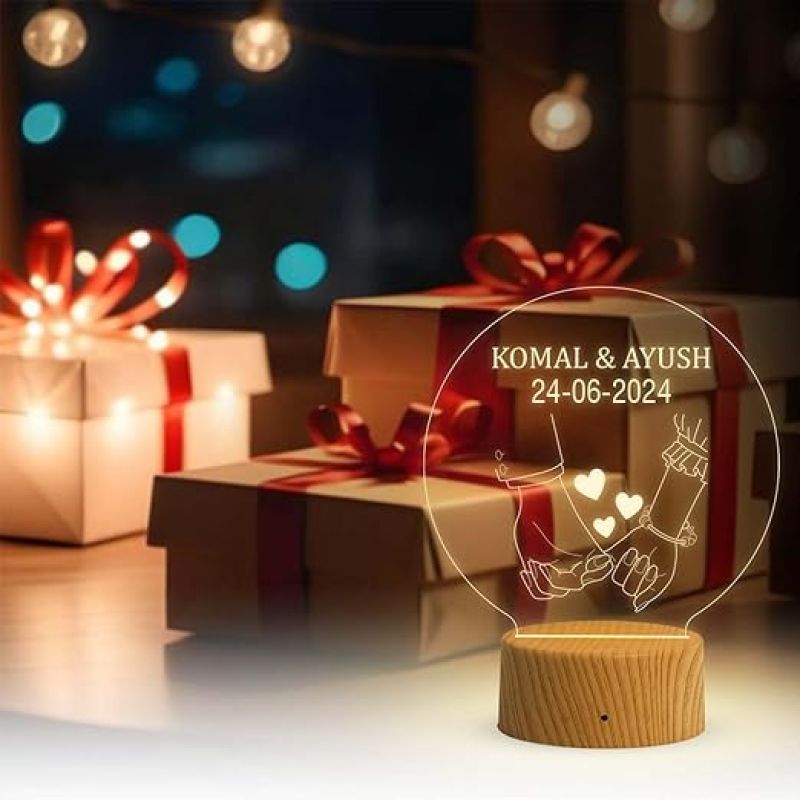 3D Illusion Personalized Couple Hand Night Lamp Customized with Name & Date  Warm White Light   lamp for Anniversary, Marriage, Birthday Valentine Day