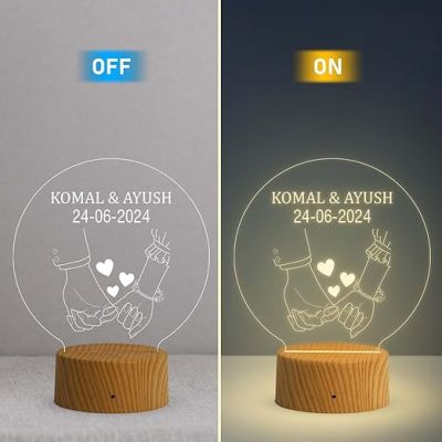 3D Illusion Personalized Couple Hand Night Lamp Customized with Name & Date  Warm White Light   lamp for Anniversary, Marriage, Birthday Valentine Day