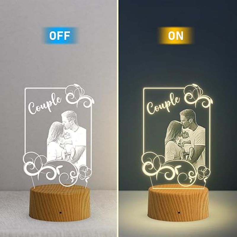 Personalized 3D Illusion LED Table Lamp  Customized Photo Lamp for Couple Gift  Warm White Light  Gift for Loveable Person  Anniversary Gift