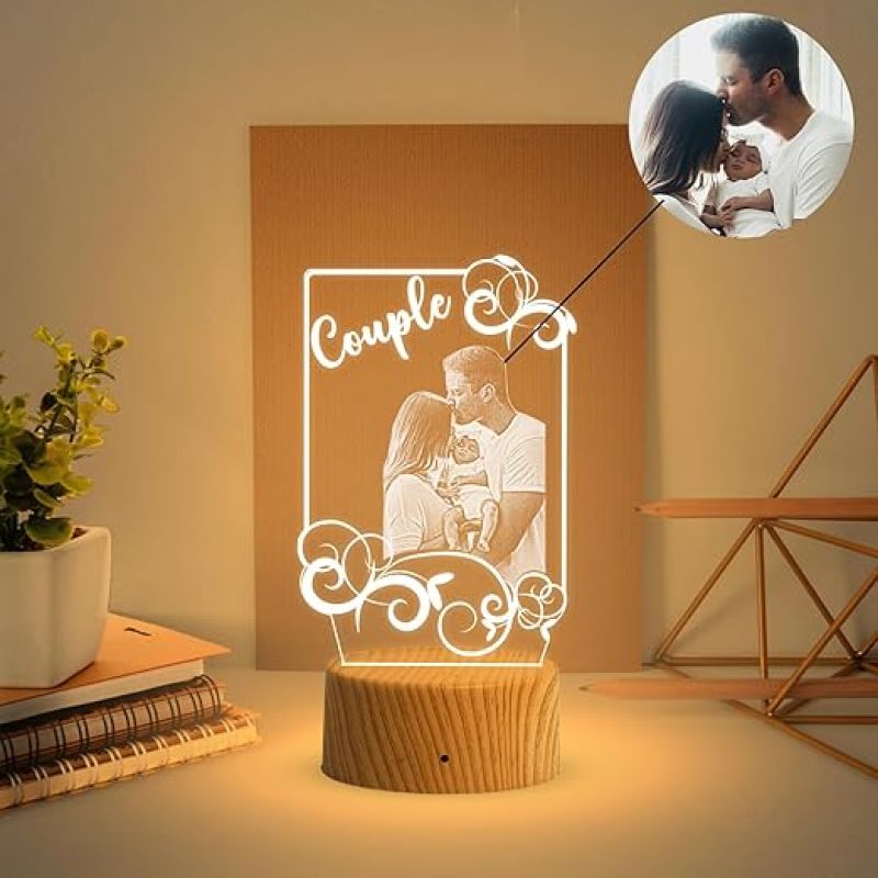 Personalized 3D Illusion LED Table Lamp  Customized Photo Lamp for Couple Gift  Warm White Light  Gift for Loveable Person  Anniversary Gift