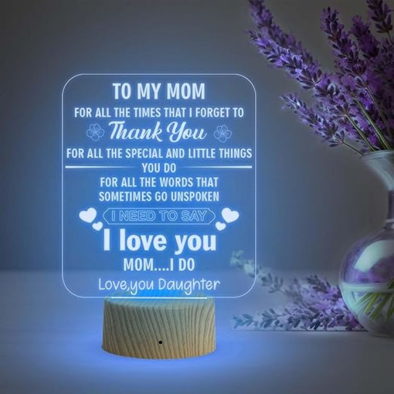 Gift for Mom Acrylic LED Night Light with Multicolored Light  Birthday Gift for Mom from Daughter  Express Your Love for Mom  Mothers Day Gift