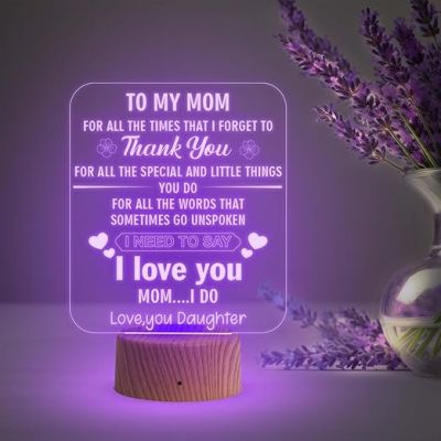 Gift for Mom Acrylic LED Night Light with Multicolored Light  Birthday Gift for Mom from Daughter  Express Your Love for Mom  Mothers Day Gift