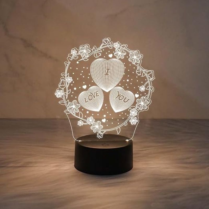 Engraved  Love You in Heart Shape Design Night Lamp with Warm White Light  Gift for Wife  Surprise Gift for Loveable Person