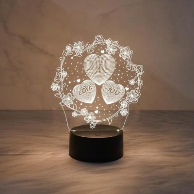 Engraved  Love You in Heart Shape Design Night Lamp with Warm White Light  Gift for Wife  Surprise Gift for Loveable Person