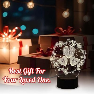 Engraved  Love You in Heart Shape Design Night Lamp with Warm White Light  Gift for Wife  Surprise Gift for Loveable Person