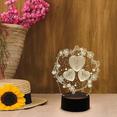 Engraved  Love You in Heart Shape Design Night Lamp with Warm White Light  Gift for Wife  Surprise Gift for Loveable Person