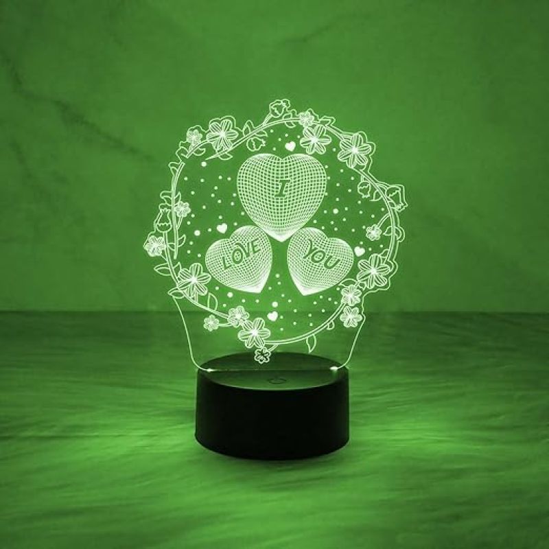 Engraved  Love You in Heart Shape Design Night Lamp with 7 Color Changing Light  Gift for Wife  Surprise Gift for Loveable Person