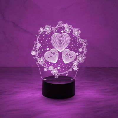 Engraved  Love You in Heart Shape Design Night Lamp with 7 Color Changing Light  Gift for Wife  Surprise Gift for Loveable Person