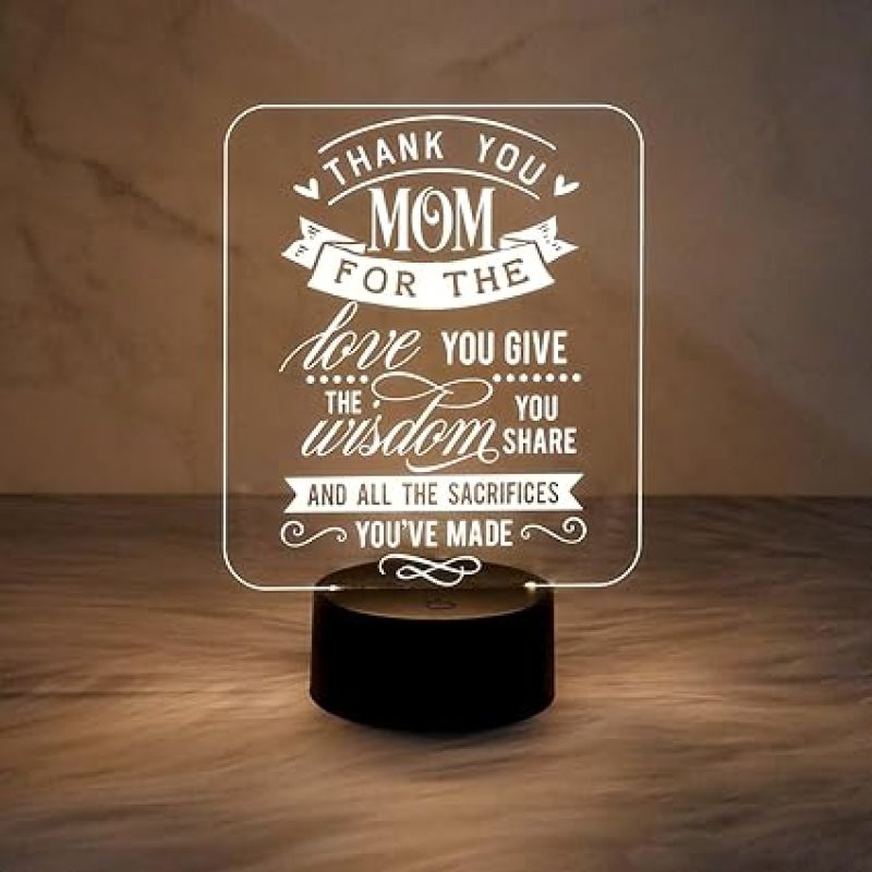Thankyou Gift for Mom Engraved Night Lamp with Warm White Light Gift for Mothers Day  Birthday Gift for Mom  Surprise Gift for Mom