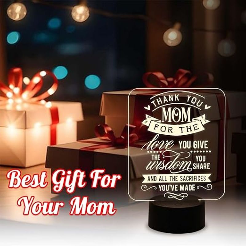 Thankyou Gift for Mom Engraved Night Lamp with Warm White Light Gift for Mothers Day  Birthday Gift for Mom  Surprise Gift for Mom
