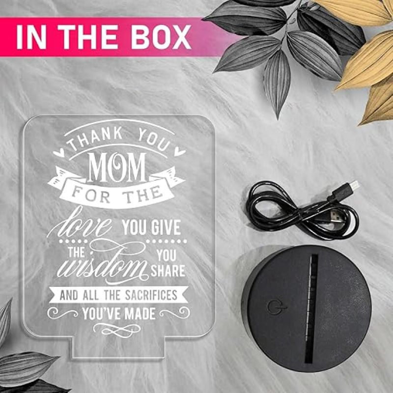 Thankyou Gift for Mom Engraved Night Lamp with Warm White Light Gift for Mothers Day  Birthday Gift for Mom  Surprise Gift for Mom