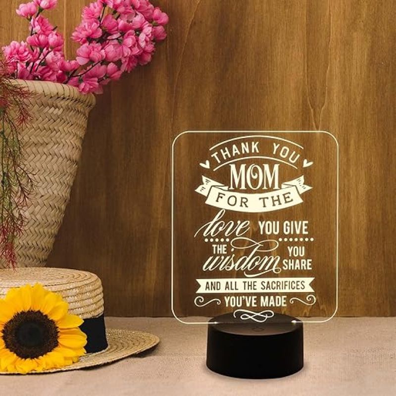 Thankyou Gift for Mom Engraved Night Lamp with Warm White Light Gift for Mothers Day  Birthday Gift for Mom  Surprise Gift for Mom
