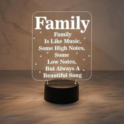 Family Engraved Led Lamp  Home Decor Light  Bedside Desk Table Lamp  Gift for Family Member  Warm White Light