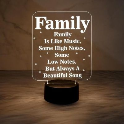 Family Engraved Led Lamp  Home Decor Light  Bedside Desk Table Lamp  Gift for Family Member  Warm White Light