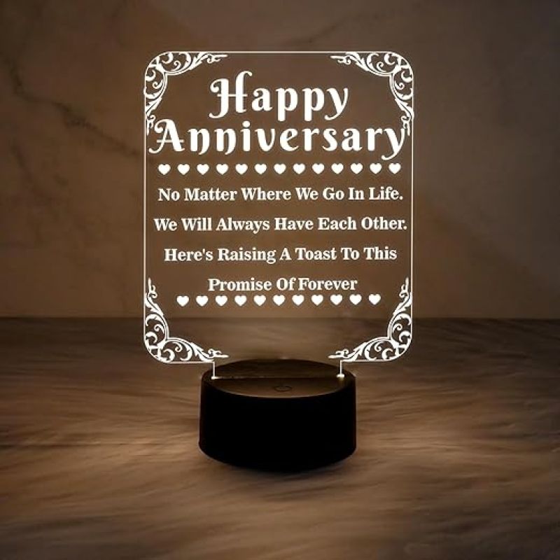 Happy Anniversary Engraved Quote Night Lamp with Warm White Light   Anniversary Gift for Husband Wife  Home Decor Light
