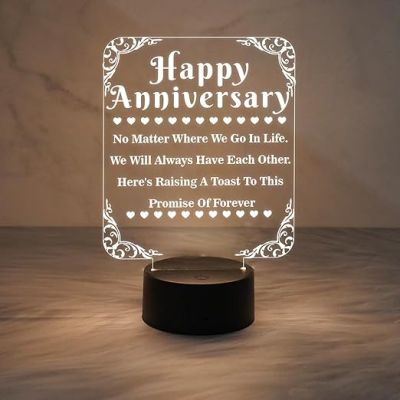 Happy Anniversary Engraved Quote Night Lamp with Warm White Light   Anniversary Gift for Husband Wife  Home Decor Light