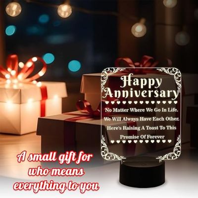 Happy Anniversary Engraved Quote Night Lamp with Warm White Light   Anniversary Gift for Husband Wife  Home Decor Light