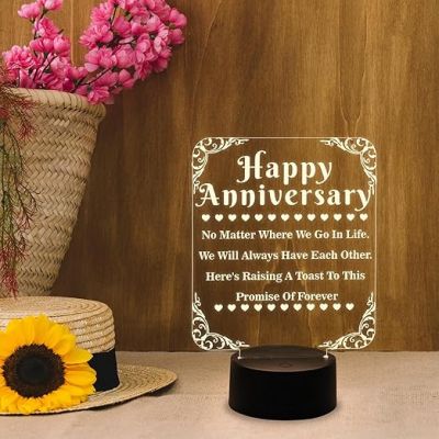 Happy Anniversary Engraved Quote Night Lamp with Warm White Light   Anniversary Gift for Husband Wife  Home Decor Light