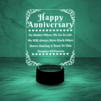 Happy Anniversary Engraved Quote Night Lamp with Automatic Color Changing Light  Anniversary Gift for Husband Wife  Home Decor Light