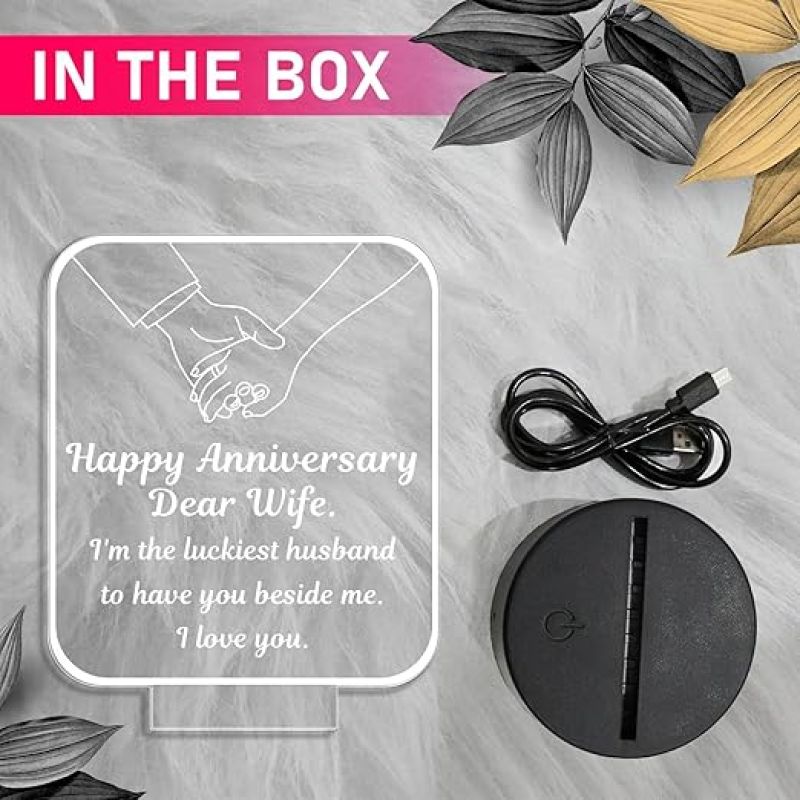 Happy Anniversary My Dear Wife Acrylic Led Night Lamp with Warm White Light Best Anniversary Gift for Wife