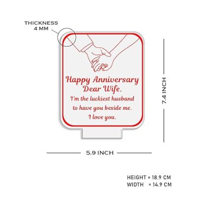 Happy Anniversary My Dear Wife Acrylic Led Night Lamp with Warm White Light Best Anniversary Gift for Wife