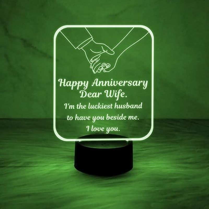 Happy Anniversary My Dear Wife Acrylic Led Night Lamp with 7 Color Changing Light  Best Anniversary Gift for Wife