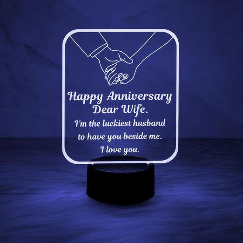 Happy Anniversary My Dear Wife Acrylic Led Night Lamp with 7 Color Changing Light  Best Anniversary Gift for Wife