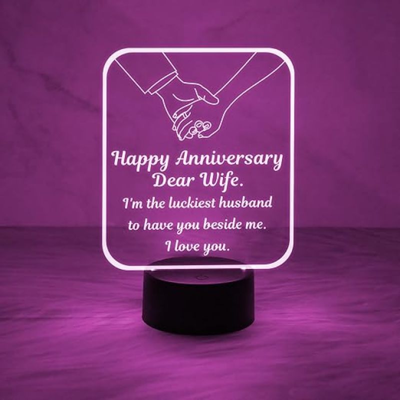 Happy Anniversary My Dear Wife Acrylic Led Night Lamp with 7 Color Changing Light  Best Anniversary Gift for Wife