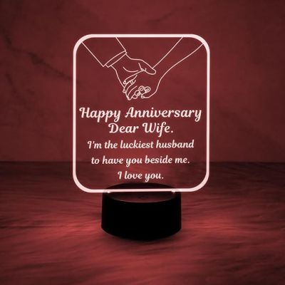 Happy Anniversary My Dear Wife Acrylic Led Night Lamp with 7 Color Changing Light  Best Anniversary Gift for Wife